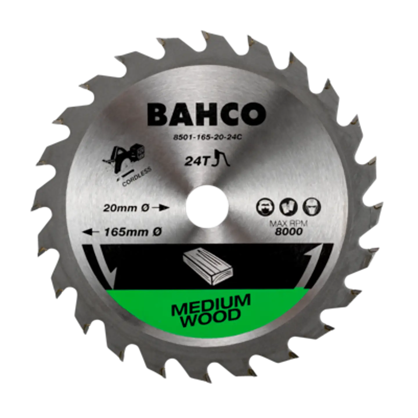 Hoja de sierra circular con 24 dientes para sierras inalámbricas en madera de 136 mm x 20 mm Bahco 8501-136-20-24C 1