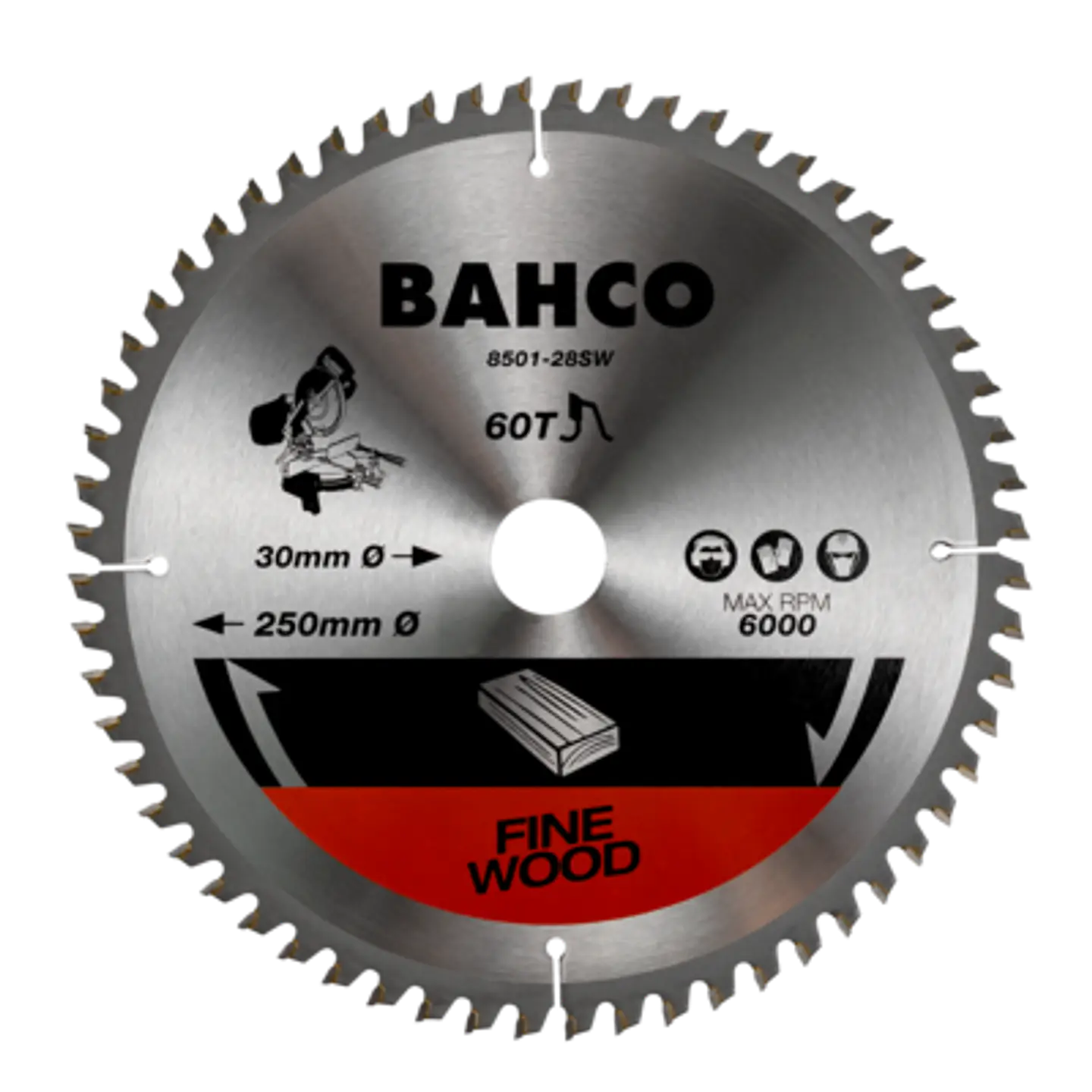 Hoja de sierra circular con 60 dientes para sierras de ingletes en madera de 216 mm x 30 mm Bahco 8501-216-60SW 1