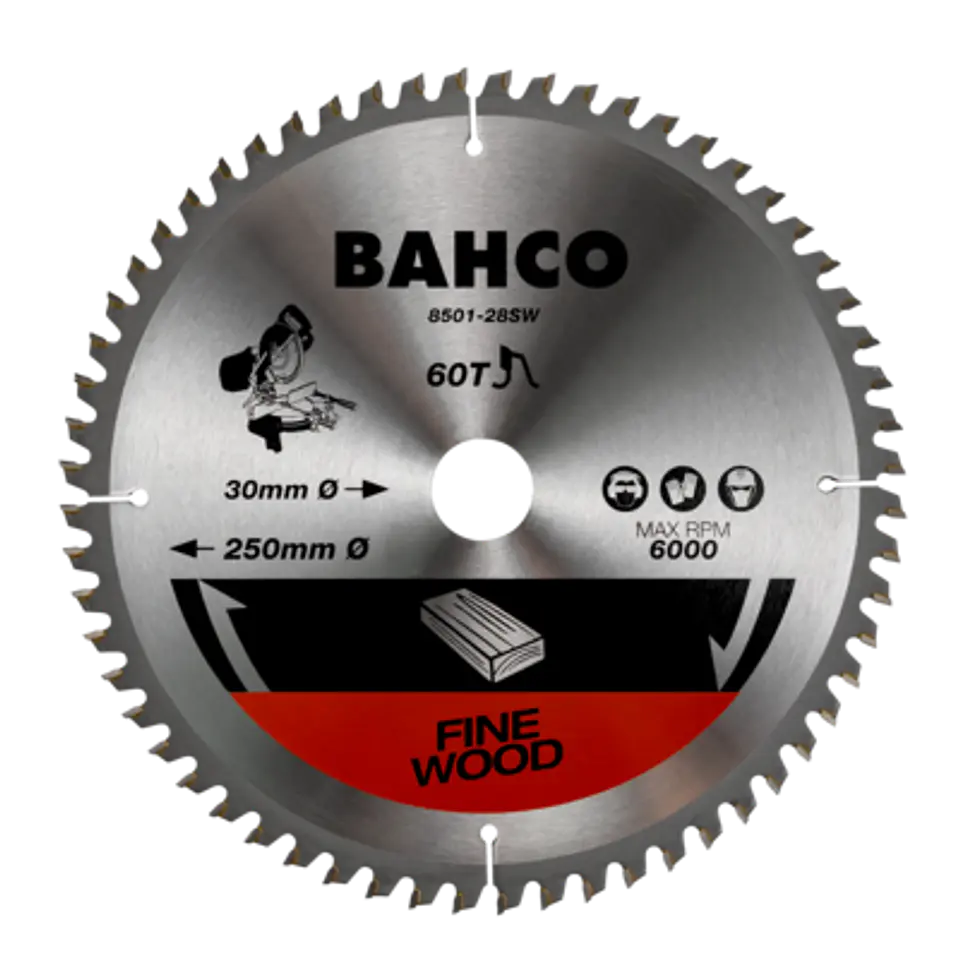 Hoja de sierra circular con 60 dientes para sierras de ingletes en madera de 216 mm x 30 mm Bahco 8501-216-60SW 1