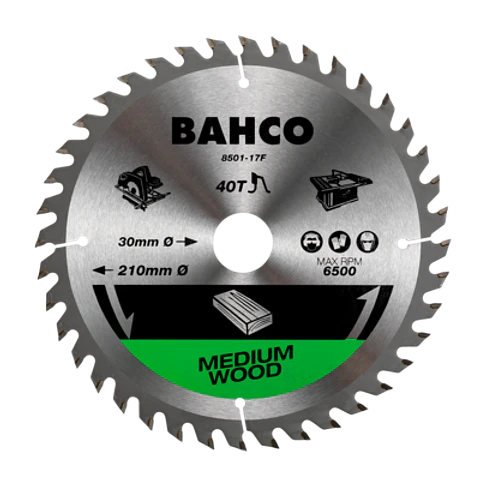 Hoja de sierra circular con punta de carburo cementado con 40 dientes y dentado fino para materiales de madera de 250 mm Bahco 8501-28F