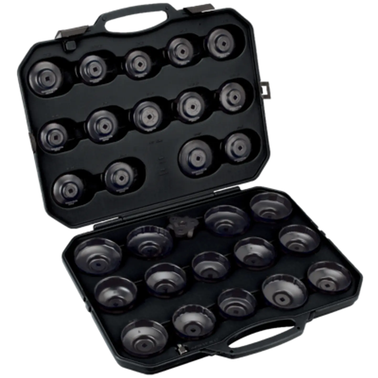 Juego de cazoletas para filtros de aceite. 28 extractores, 1 llave filtros y  3 garras Bahco BE630 1