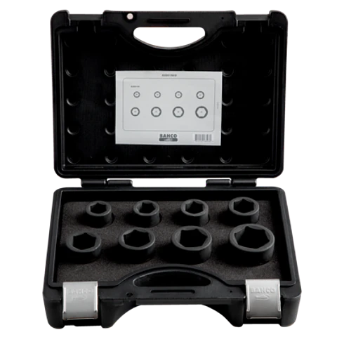 Juego de vasos de impacto fosfatados con cuadradillo de 3/4" y perfil hexagonal imperial: 8 piezas Bahco K8901Z/8