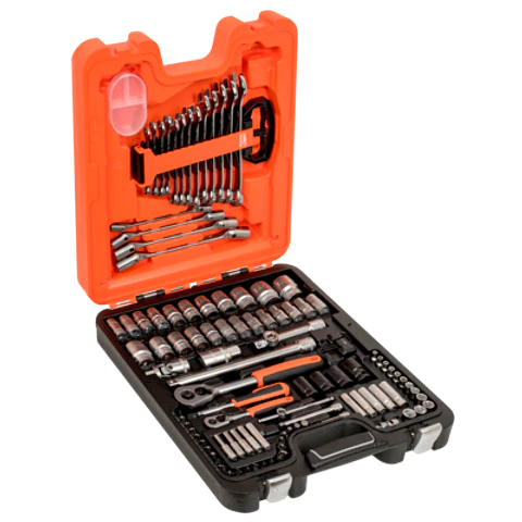 Juego de vasos de 1/4 y 1/2" con juego de llaves combinadas/llaves acodadas (106 piezas/maletín) Bahco S106