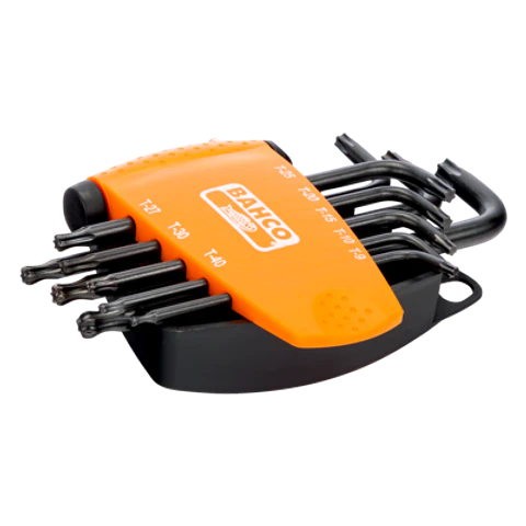 Juego de 8 llaves tipo allen hexagonales TORX® con bola y fosfatadas, T9-T40 Bahco BE-9675