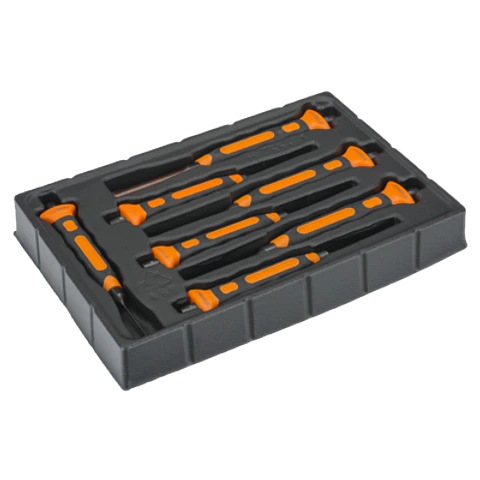 Juego de botadores cilíndricos con mango bi-componente: 7 piezas/bandeja de plástico Bahco 3734BMS/7