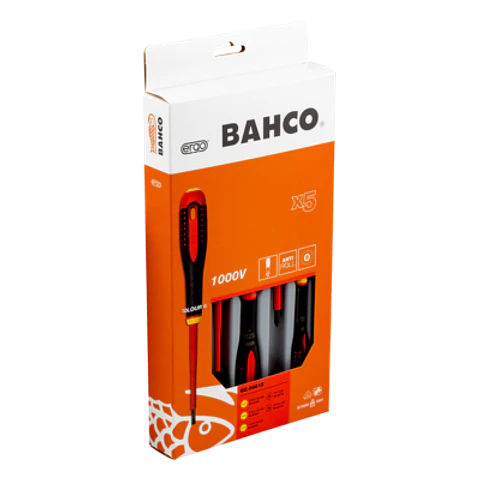 Juego de destornilladores ranurados y Phillips aislados VDE ERGO™ con mango de tres componentes, 5 unidades Bahco BE-9881S