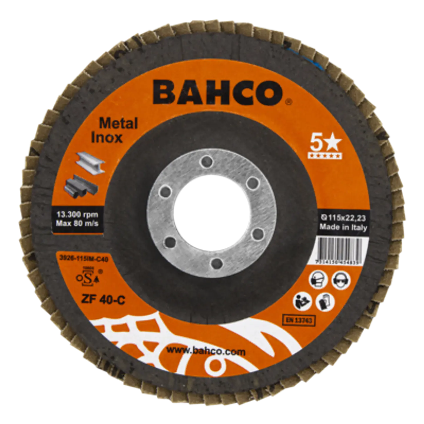 Discos abrasivos de láminas cónicas para inox. y metal 115 x P40 x 22.23mm Bahco 3926-115IM-C40 1