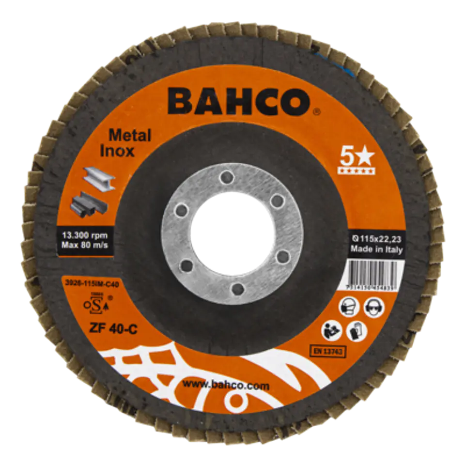 Discos abrasivos de láminas cónicas para inox. y metal 125 x P40 x 22.23mm Bahco 3926-125IM-C40 1