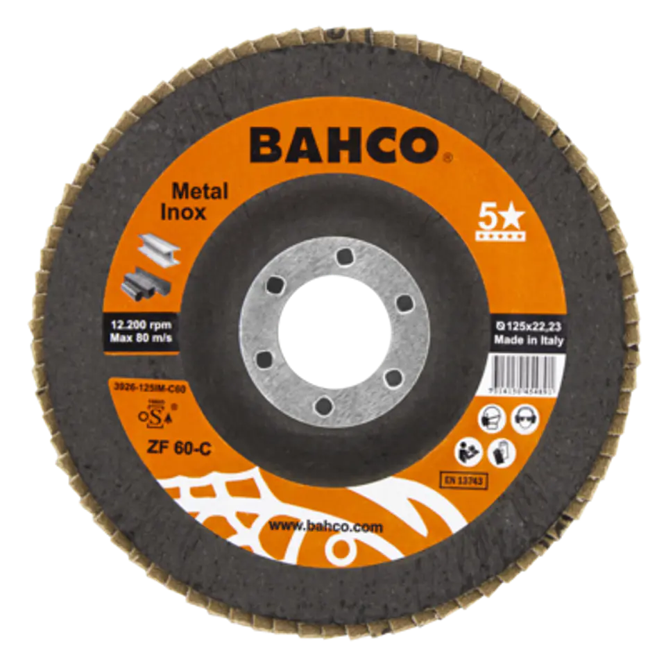 Discos abrasivos de láminas cónicas para inox. y metal 125 x P60 x 22.23mm Bahco 3926-125IM-C60 1