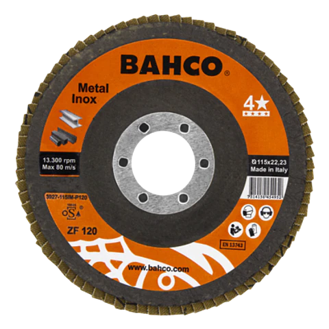 Discos abrasivos de láminas para inox. y metal 115 x P120 x 22.23mm Bahco 3927-115IM-P120