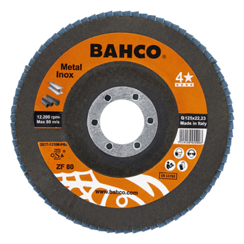 Discos abrasivos de láminas para inox. y metal 125 x P80 x 22.23mm Bahco 3927-125IM-P80