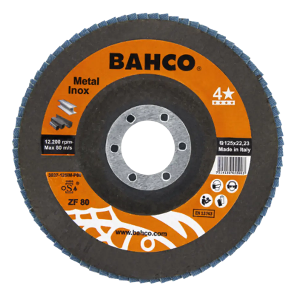 Discos abrasivos de láminas para inox. y metal 125 x P80 x 22.23mm Bahco 3927-125IM-P80 1