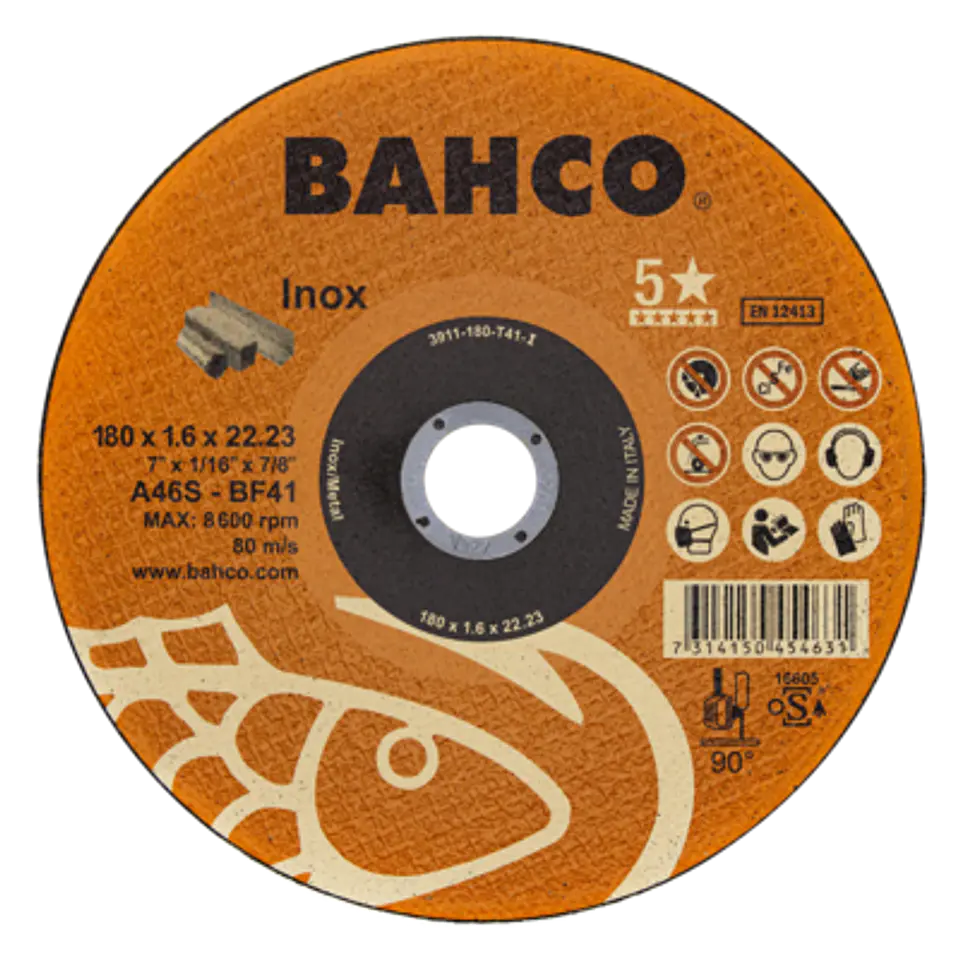 Discos abrasivos de corte de alto rendimiento para inox. 180 x 1.6 x 22.23mm Bahco 3911-180-T41-I 1