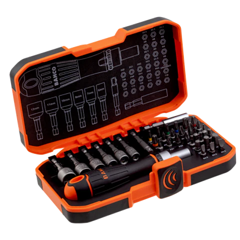 Juego de puntas de 1/4" "heavy duty" para adaptadores y tornillos ranurados/Phillips/Pozidriv/TORX®/hexagonales con soporte de