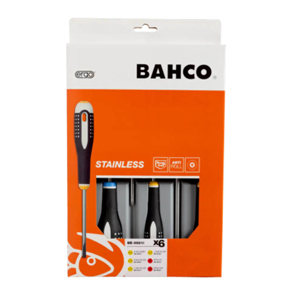 Juego de destornilladores de acero inoxidable para ranurados y Phillips ERGO™ (6 piezas) Bahco BE-9881I 1
