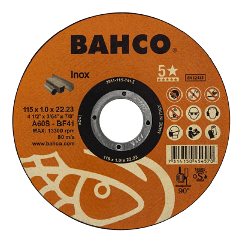Discos abrasivos de corte de alto rendimiento para inox. 115 x 1.0 x 22.23mm Bahco 3911-115-T41-I