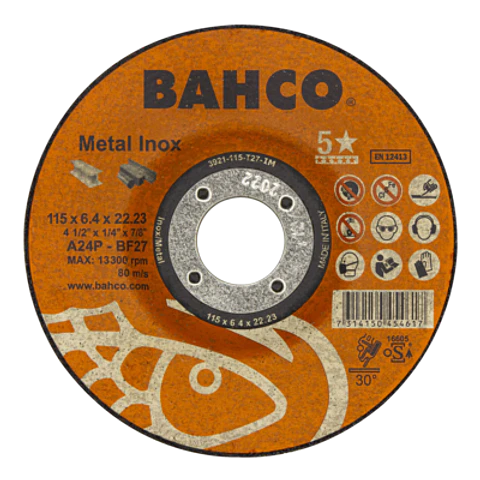 Discos abrasivos de alto rendimiento para inox. y metal 115 x 6.4 x 22.23mm Bahco 3921-115-T27-IM