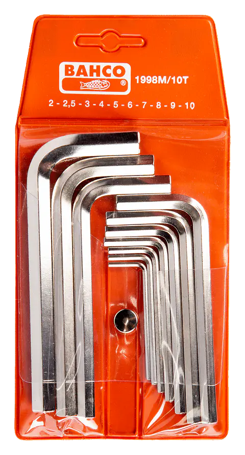 Juego de llaves hexagonales métricas con acabado niquelado, 2-10 mm (10 piezas) Bahco 1998M/10T