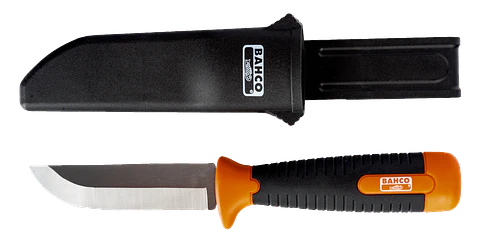 Cuchillo formón para industria pesada con hoja curvada y mango de goma de 25 mm Bahco 2449