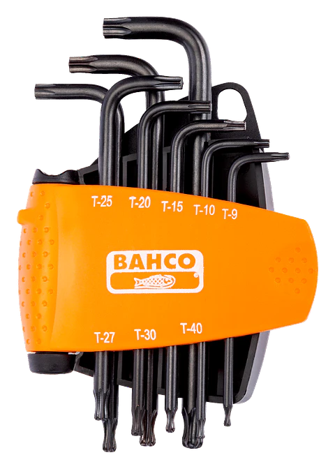 Juego de 8 llaves tipo allen hexagonales TORX® con bola y fosfatadas, T9-T40 Bahco BE-9675