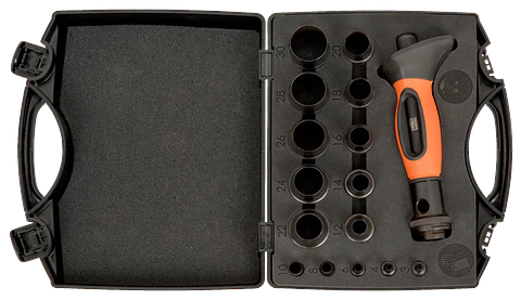 Juego de sacabocados intercambiables de 3 mm a 30 mm; 16 unidades/caja de plástico Bahco 400.003.030