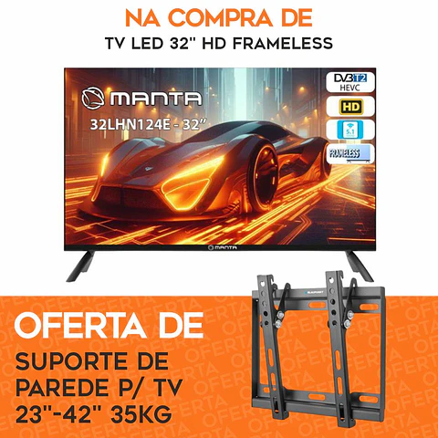 TV LED HD 32" C/ OFERTA Suporte de Parede P/ TV 13"- 42"
