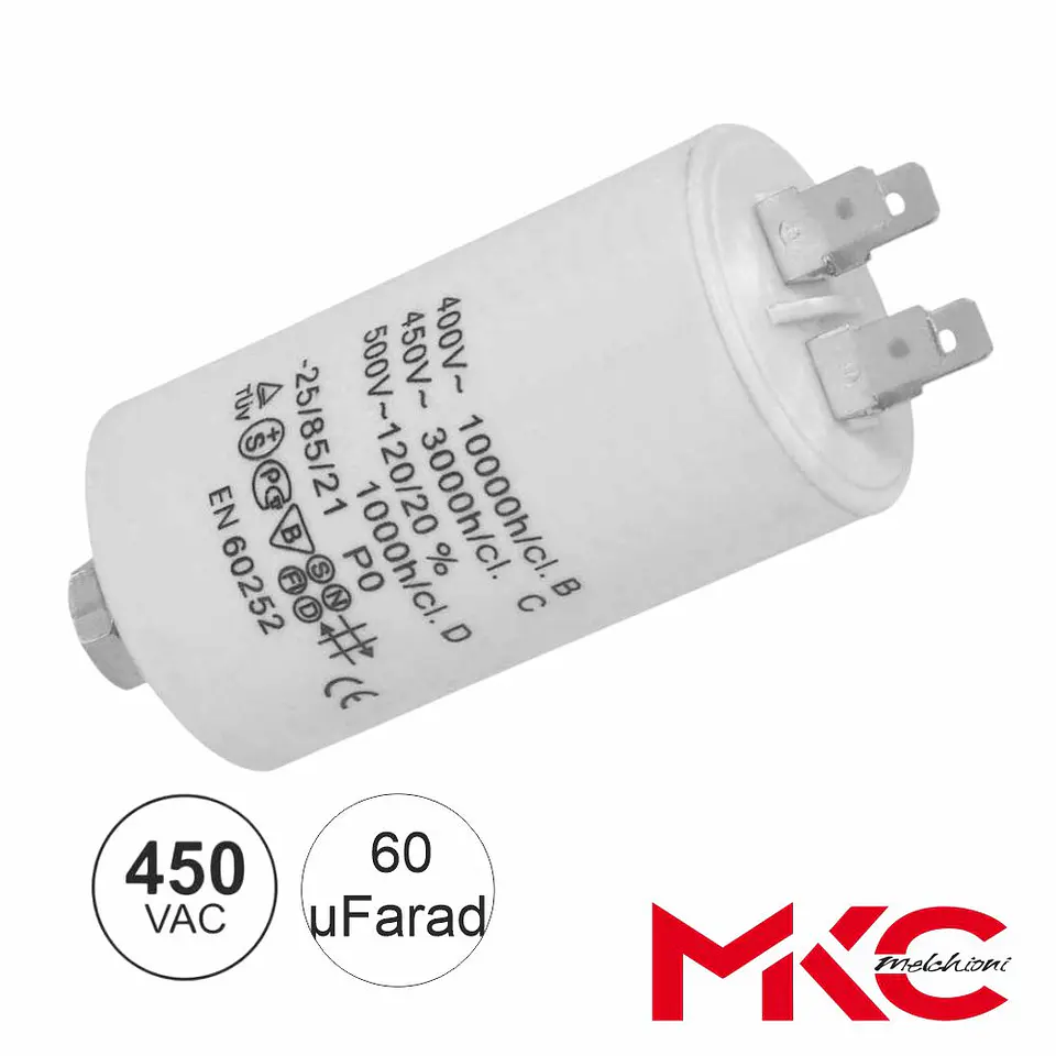 Condensador Arranque 60uF 450V C/ Terminais Faston 1