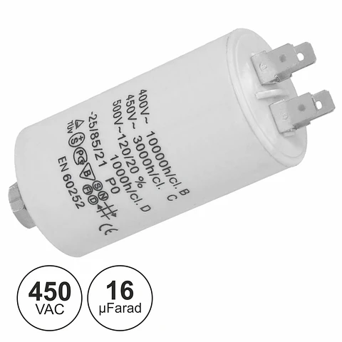 CONDENSADOR ARRANQUE 16uF 450V + TERRA