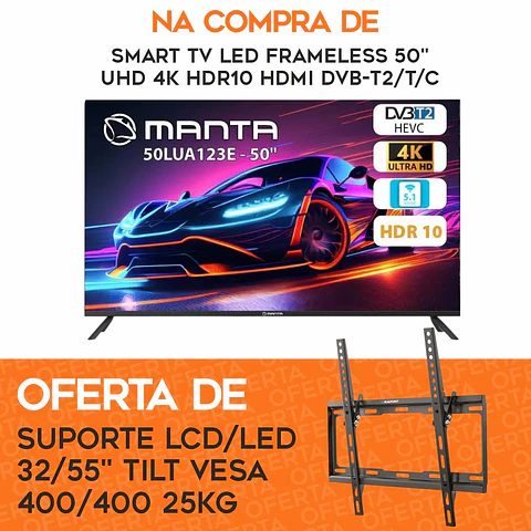 TV LED 50" UHD 4K C/ OFERTA Suporte de Parede P/ TV 32"-55"