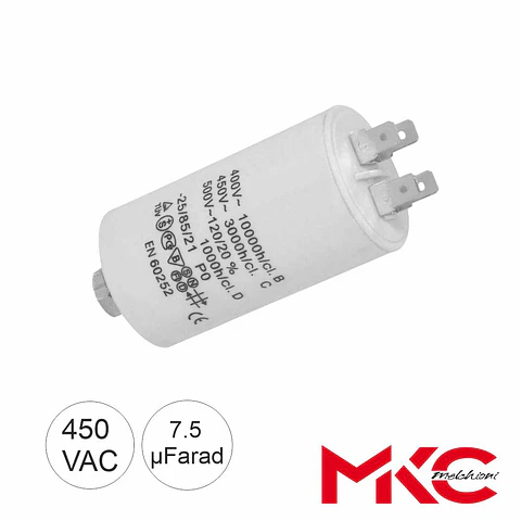 Condensador Arranque 7.5uF 450V C/ Terminais Faston