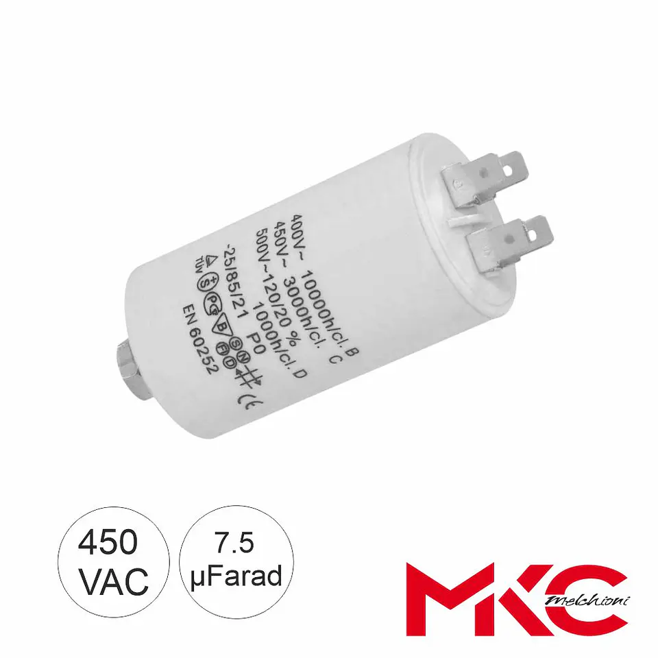 Condensador Arranque 7.5uF 450V C/ Terminais Faston 1