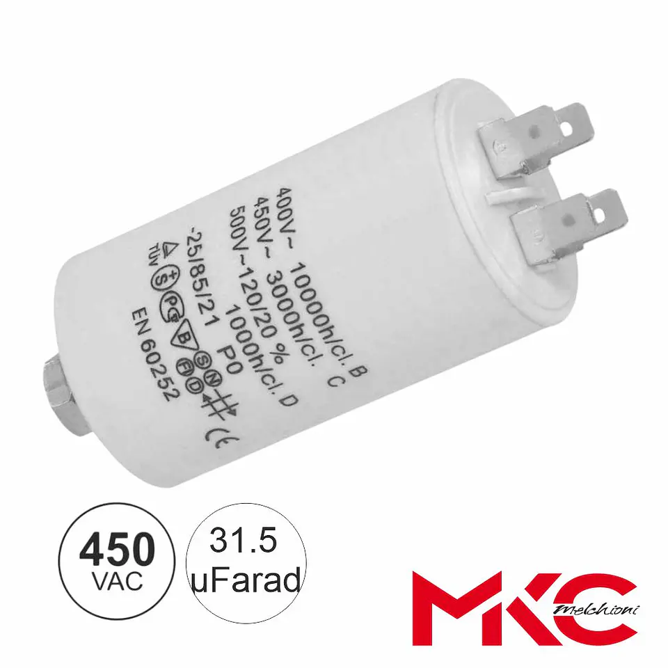 Condensador Arranque 31.5uF 450V C/ Terminais Faston 1