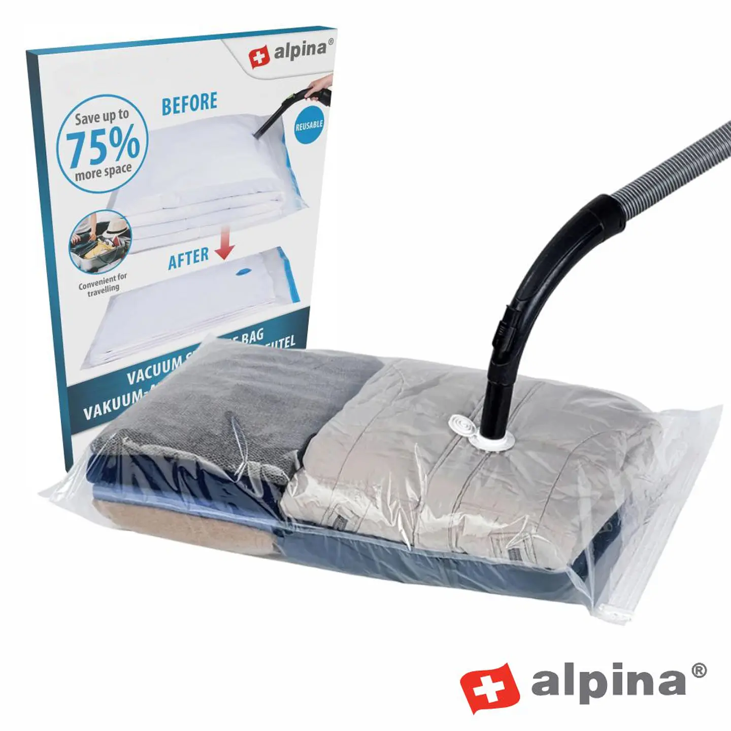 Sacos P/ Arrumação Roupa em Vácuo 130x74/86x50cm ALPINA 1