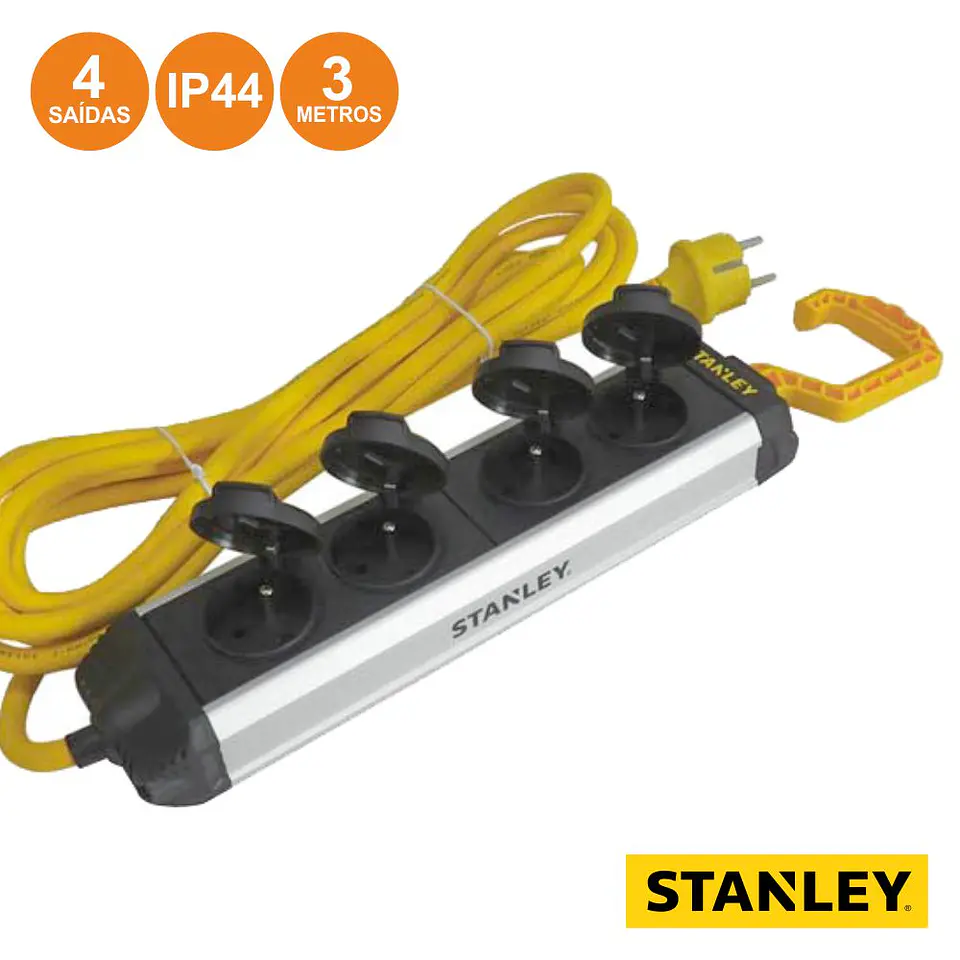 TOMADA ELÉTRICA C/ 4 SAÍDAS E GANCHO 1.5M IP44 STANLEY 1