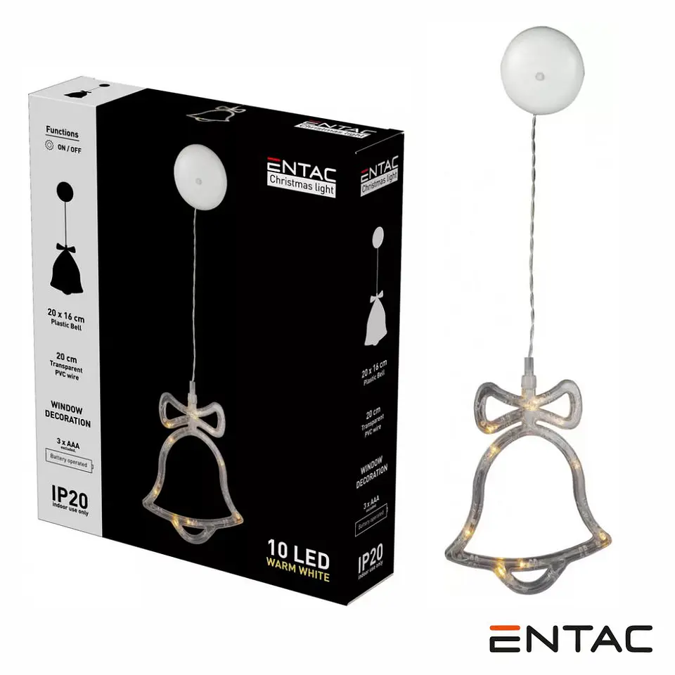 Sino Decorativo c/ ventosa 10 LED 3000K a pilhas ENTAC 1