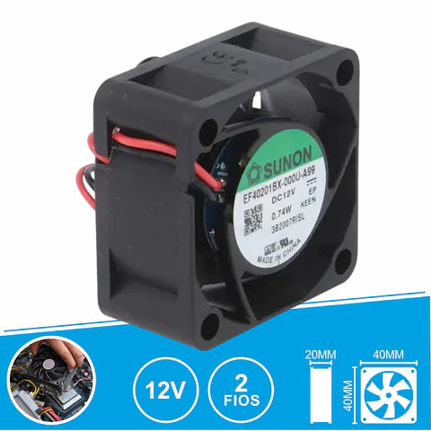 Ventoinha 12VDC 40x40x20mm 2 Fios EF40201BX-000U-A99 SUNON