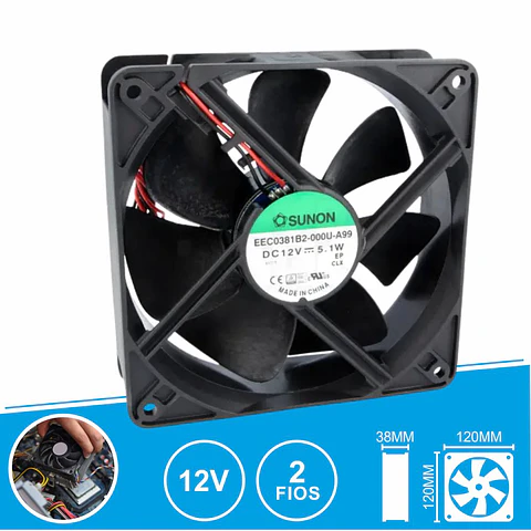 Ventoinha 12VDC 120x120x38mm 2 Fios EEC0381B2-000U-A99 SUNON