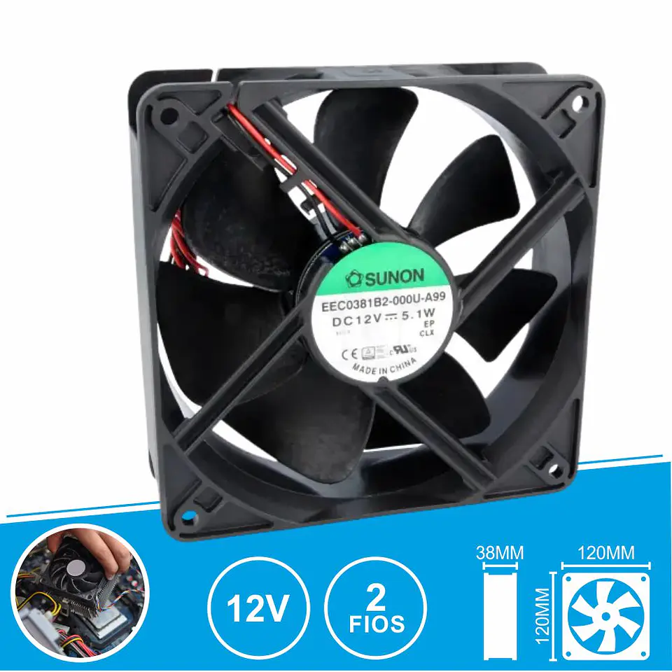Ventoinha 12VDC 120x120x38mm 2 Fios EEC0381B2-000U-A99 SUNON 1