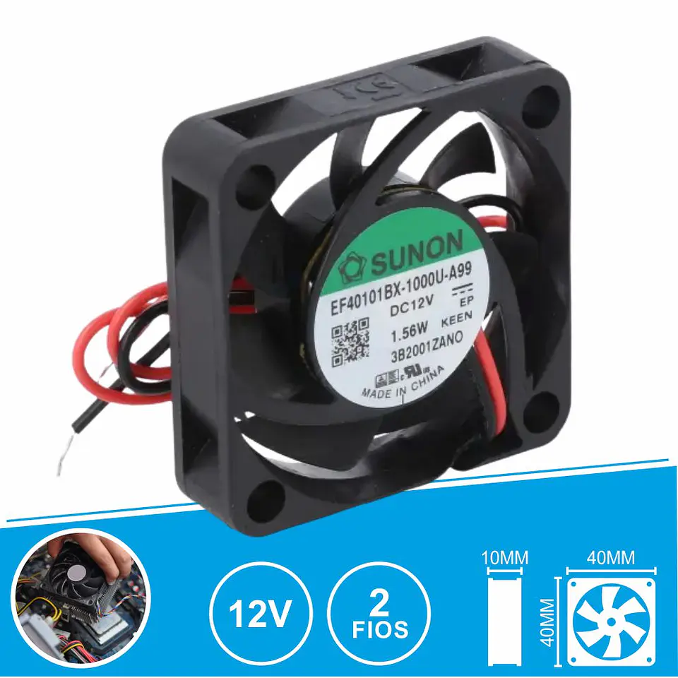 Ventoinha 12VDC 40x40x10mm 2 Fios EF40101BX-1000U-A99 SUNON 1