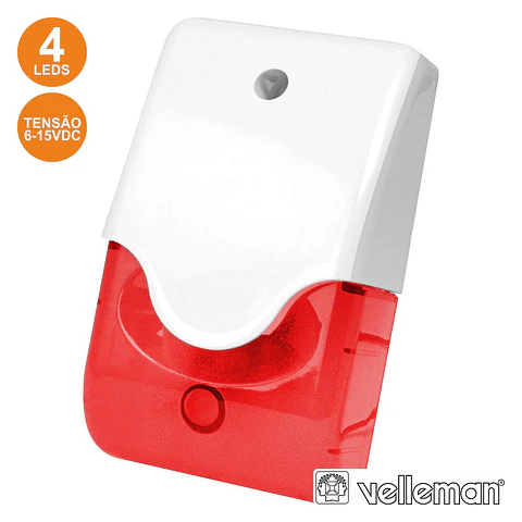 SIRENE E ESTROBOSCÓPIO VERMELHO EM CAIXA C/ LED VELLEMAN
