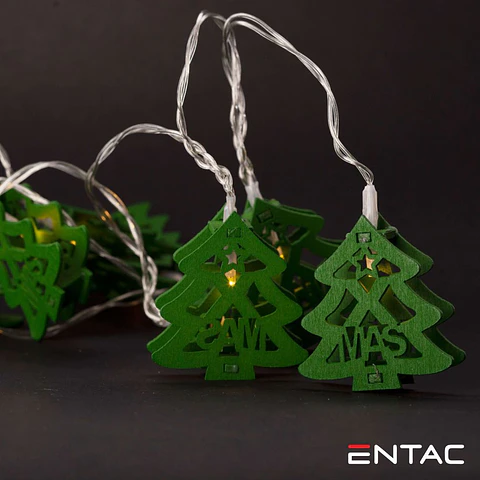 Grinalda 10 LEDS Árvores Madeira Verdes 2xAA 1.65m ENTAC