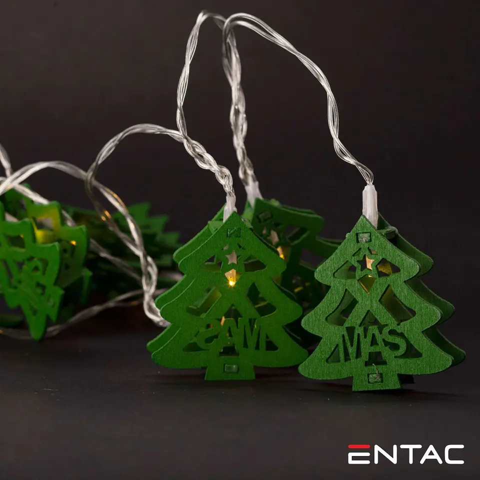 Grinalda 10 LEDS Árvores Madeira Verdes 2xAA 1.65m ENTAC 1