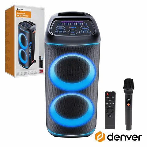 Coluna Amplificada 2x10" 2000W USB/BT/SD/AUX/TWS RGB DENVER