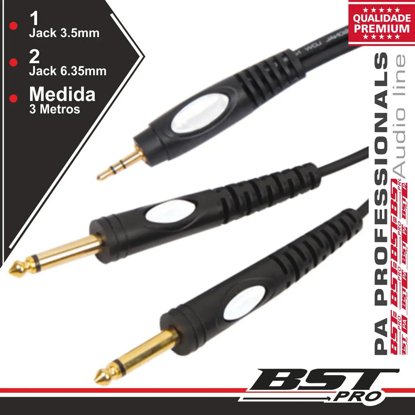 CABO JACK 3.5MM MACHO ST / 2JACK 6.35MM MACHO MN 3M BSTPRO 1