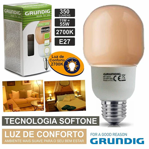 LÂMPADA E27 11W=55W 230V ECO TEC. SOFTONE 350LM GRUNDIG