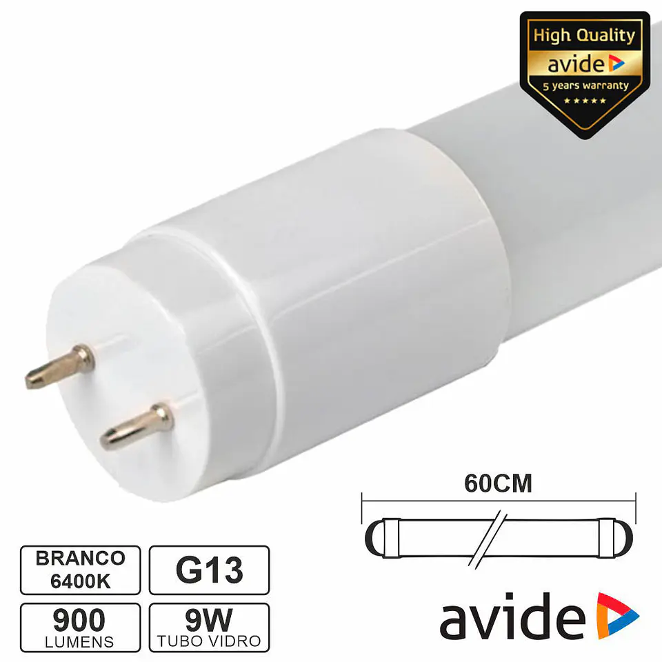 Lâmpada Tubular T8 9W 60cm LEDS G13 6400K 900lm AVIDE 1