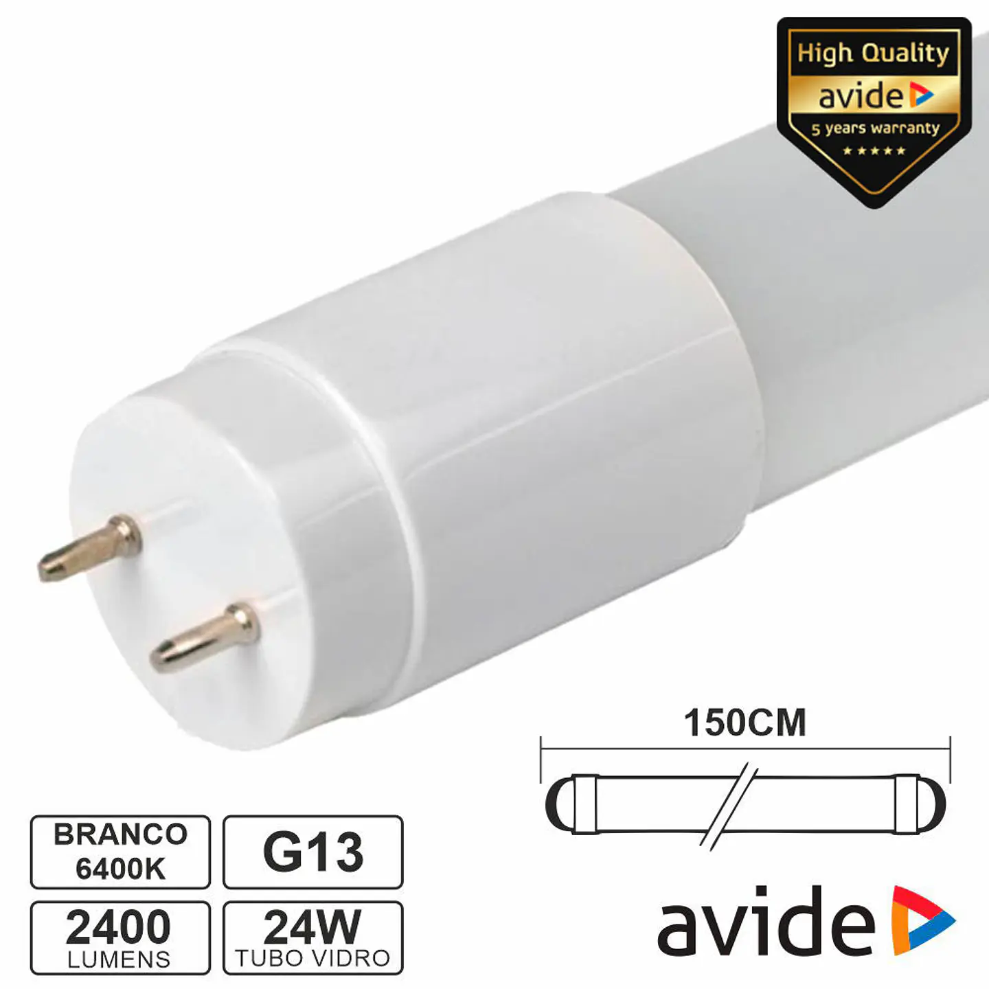 Lâmpada Tubular T8 24W 150cm LEDS G13 6400K 2400lm AVIDE 1