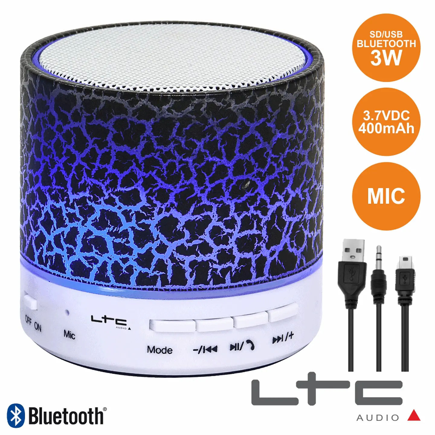 COLUNA BLUETOOTH PORTÁTIL 3W USB/SD/AUX/BAT/MIC LTC 1