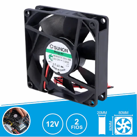 Ventoinha 12VDC 80x80x20mm 2 Fios ME80201V1-000U-A99 SUNON