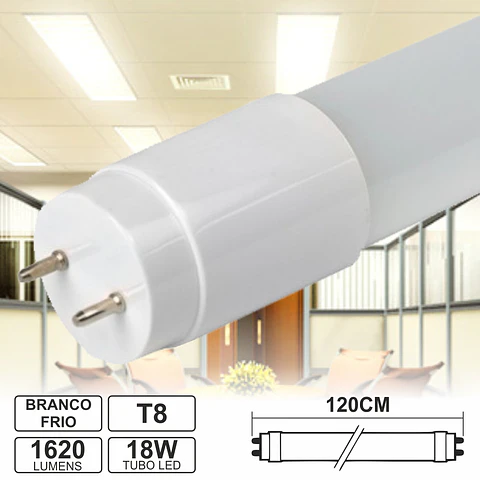 LÂMPADA TUBULAR 18W 120CM LEDS T8 BRANCO FRIO 1620LM